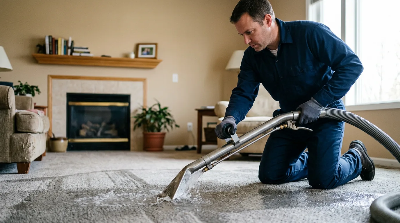 Water damage restoration technician working near Lake City, KS